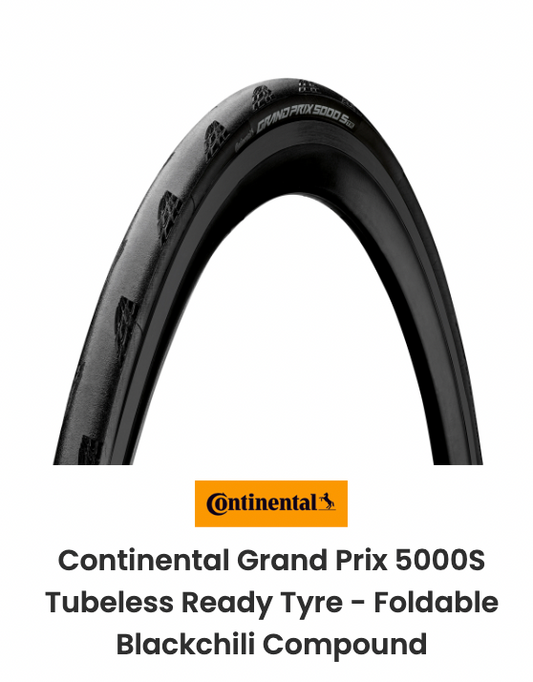 Continental Grand Prix 5000S Tubeless Ready Tyre - Foldable Blackchili Compound: BLACK/BLACK 700X28C